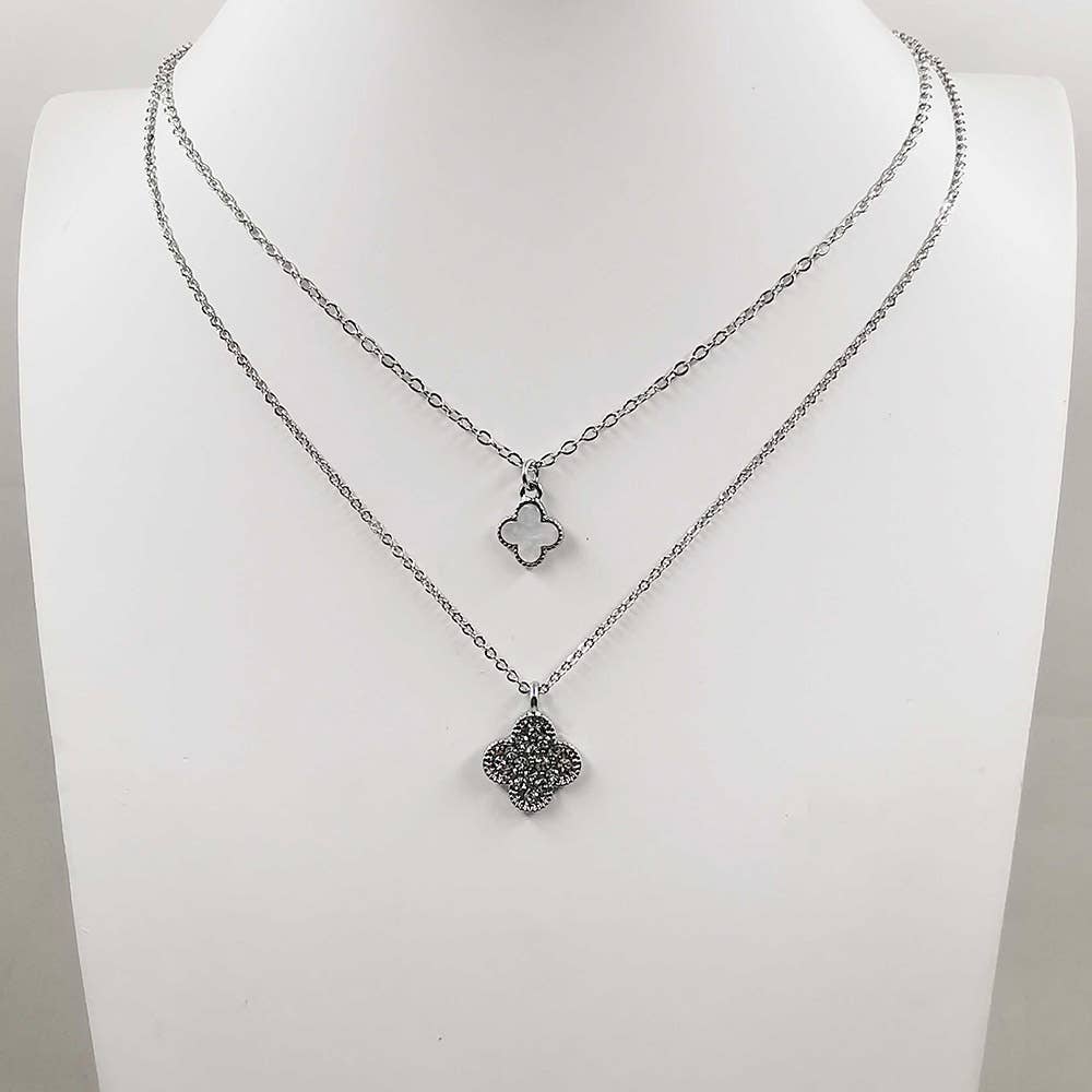 Gold Dipped Double Quatrefoil Pendant Layered Necklace