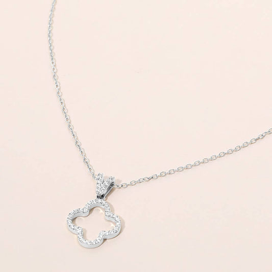 SECRET BOX_Stainless Steel Stone Paved Open Quatrefoil Pendant Necklace