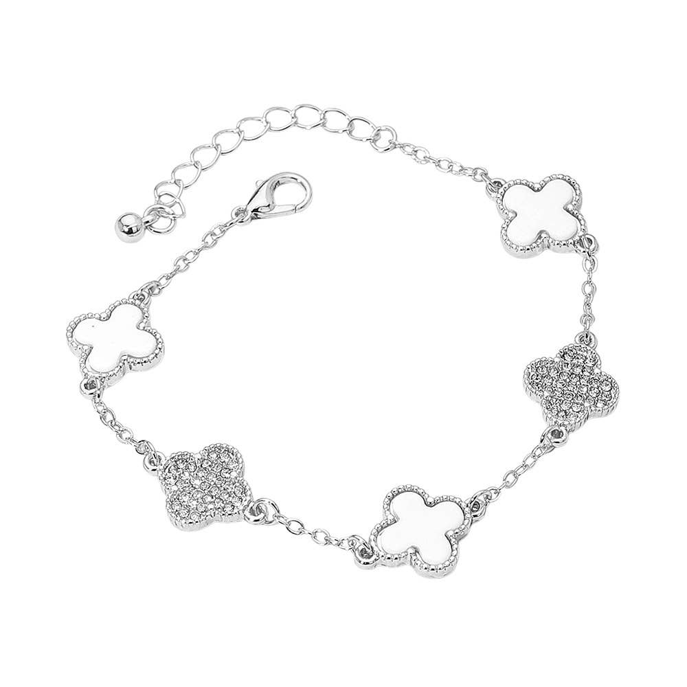Gold Dipped Quatrefoil Charm Link Station Bracelet
