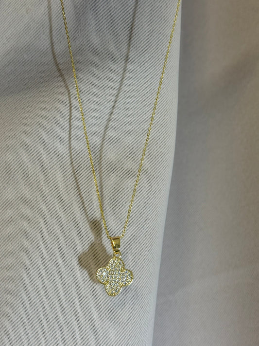 Gold Clover Pavé Necklace 14k gold filled