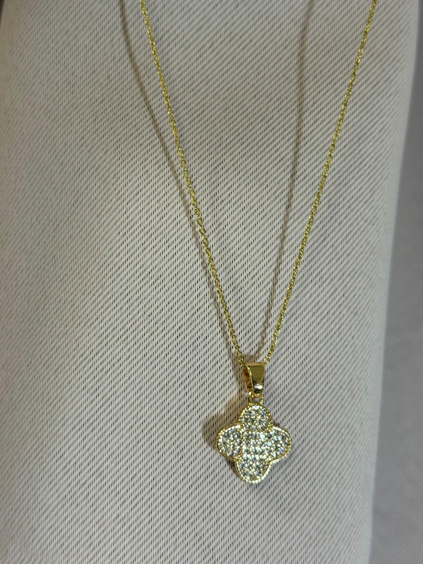 Gold Clover Pavé Necklace 14k gold filled