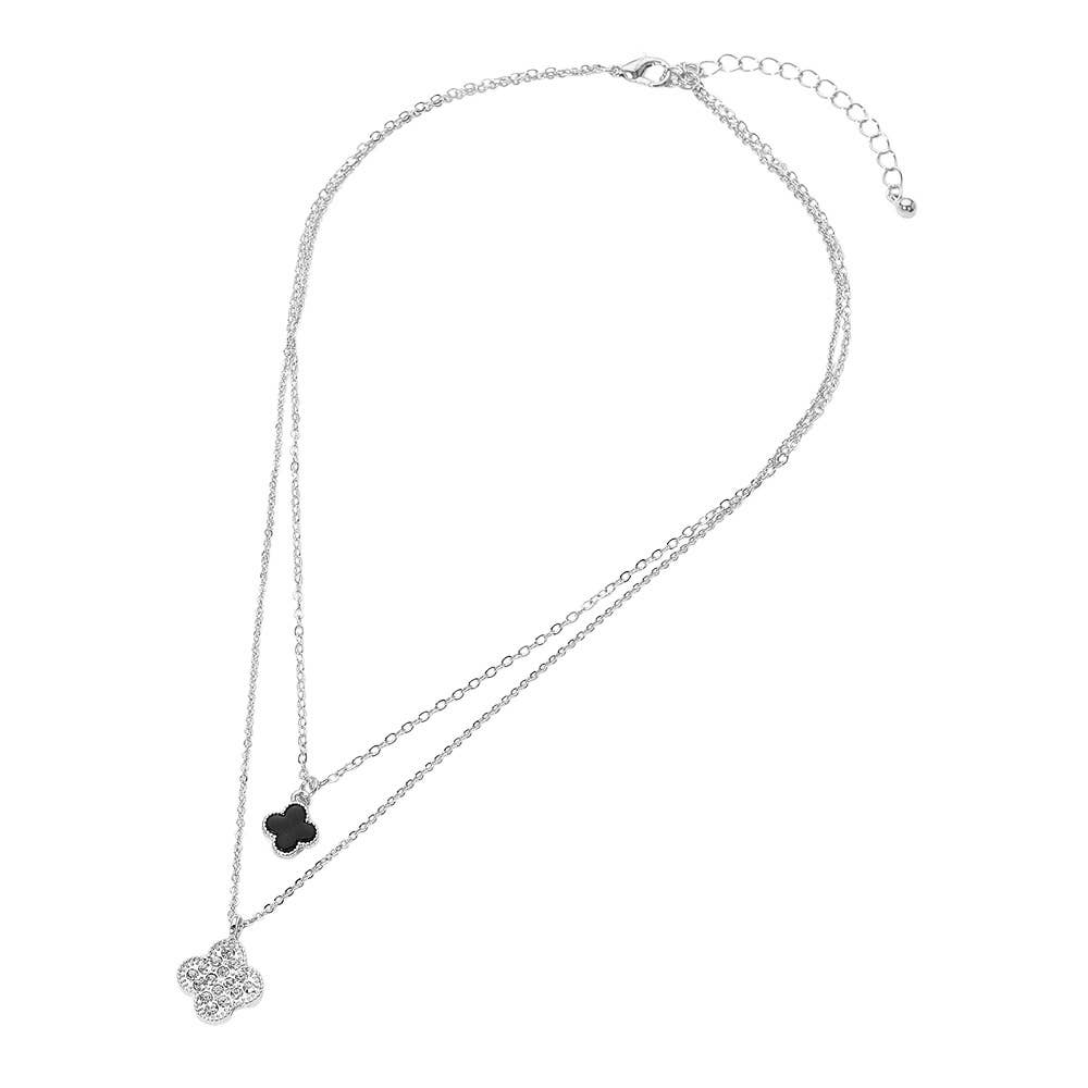 Gold Dipped Double Quatrefoil Pendant Layered Necklace