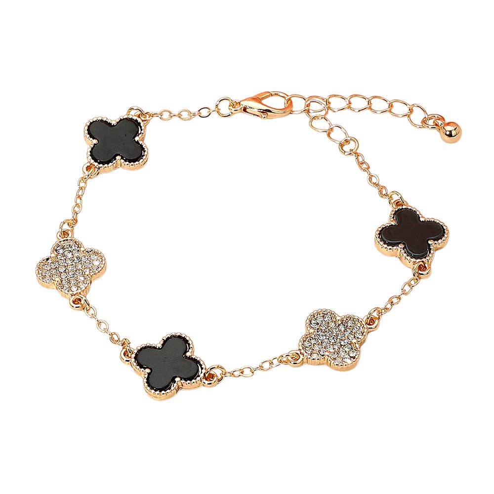 Gold Dipped Quatrefoil Charm Link Station Bracelet