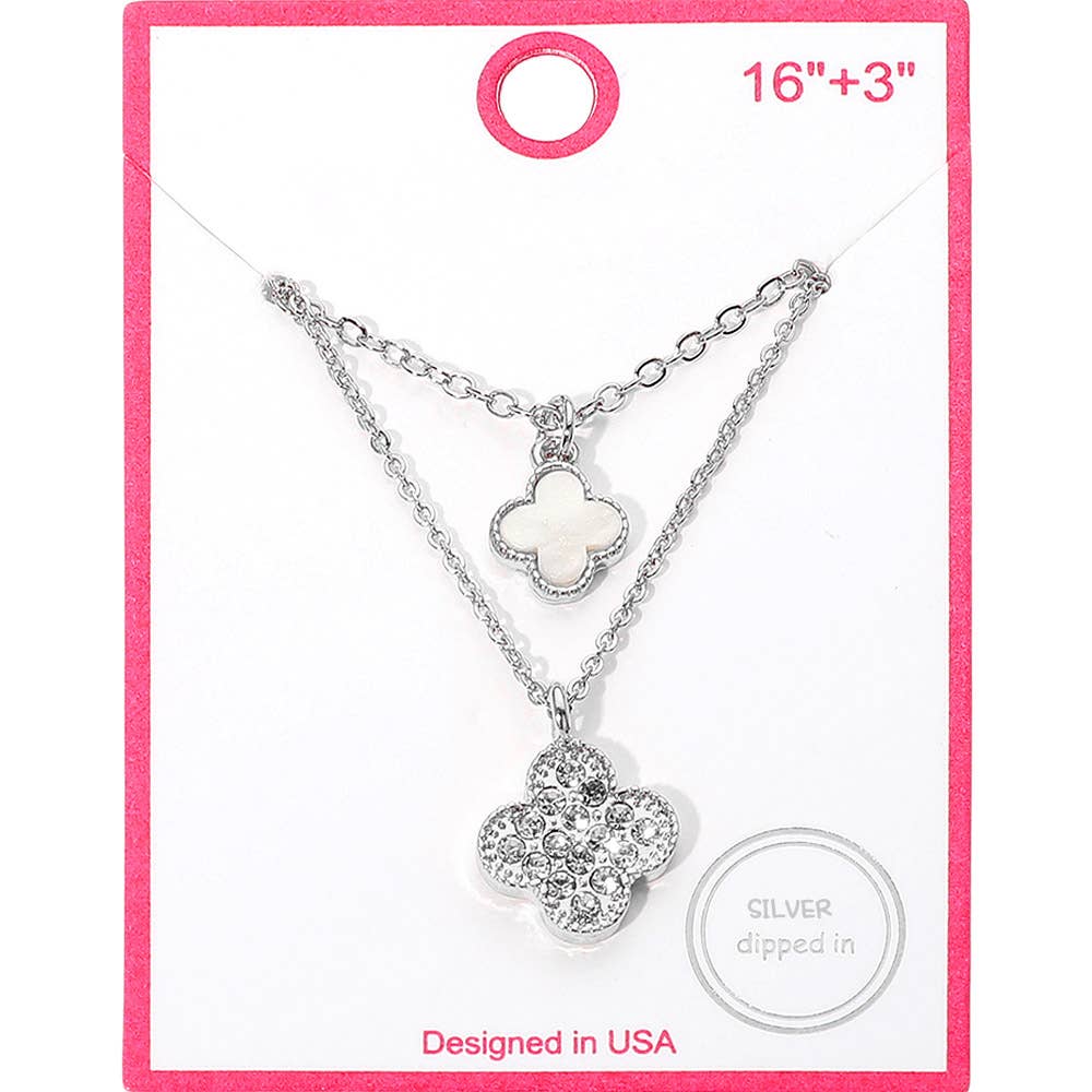 Gold Dipped Double Quatrefoil Pendant Layered Necklace