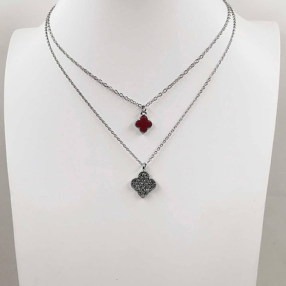 Gold Dipped Double Quatrefoil Pendant Layered Necklace