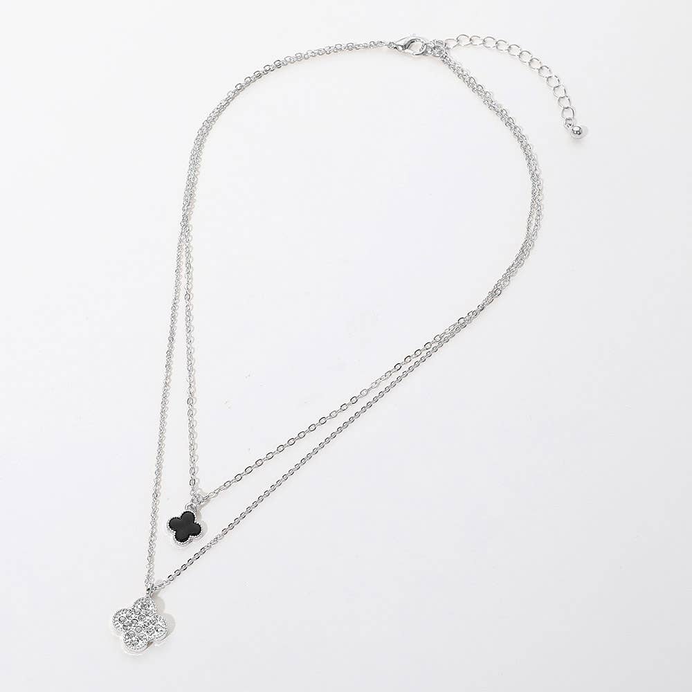 Gold Dipped Double Quatrefoil Pendant Layered Necklace