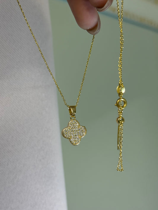 Gold Clover Pavé Necklace 14k gold filled