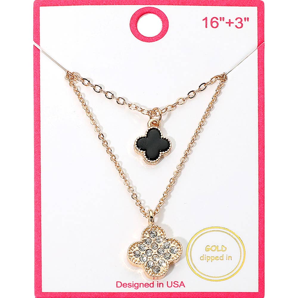 Gold Dipped Double Quatrefoil Pendant Layered Necklace