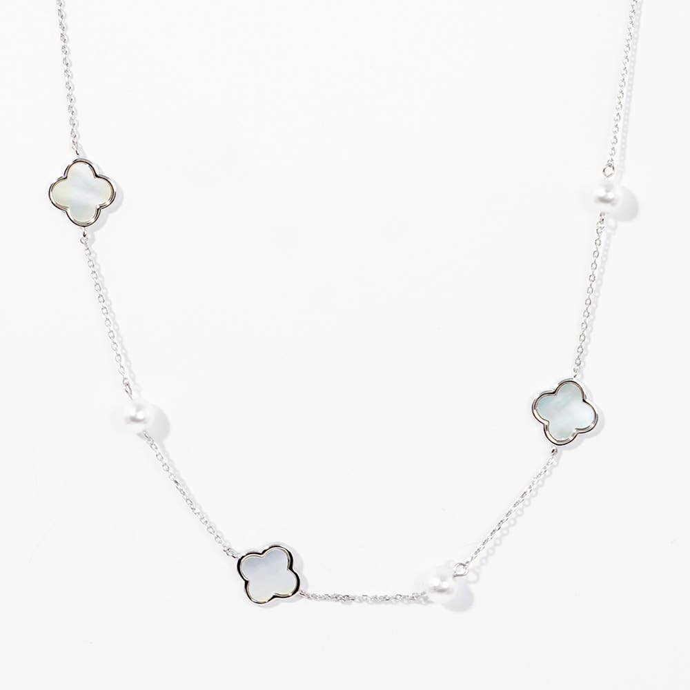 Gold Dipped Mother of Pearl Quatrefoil Station Necklace