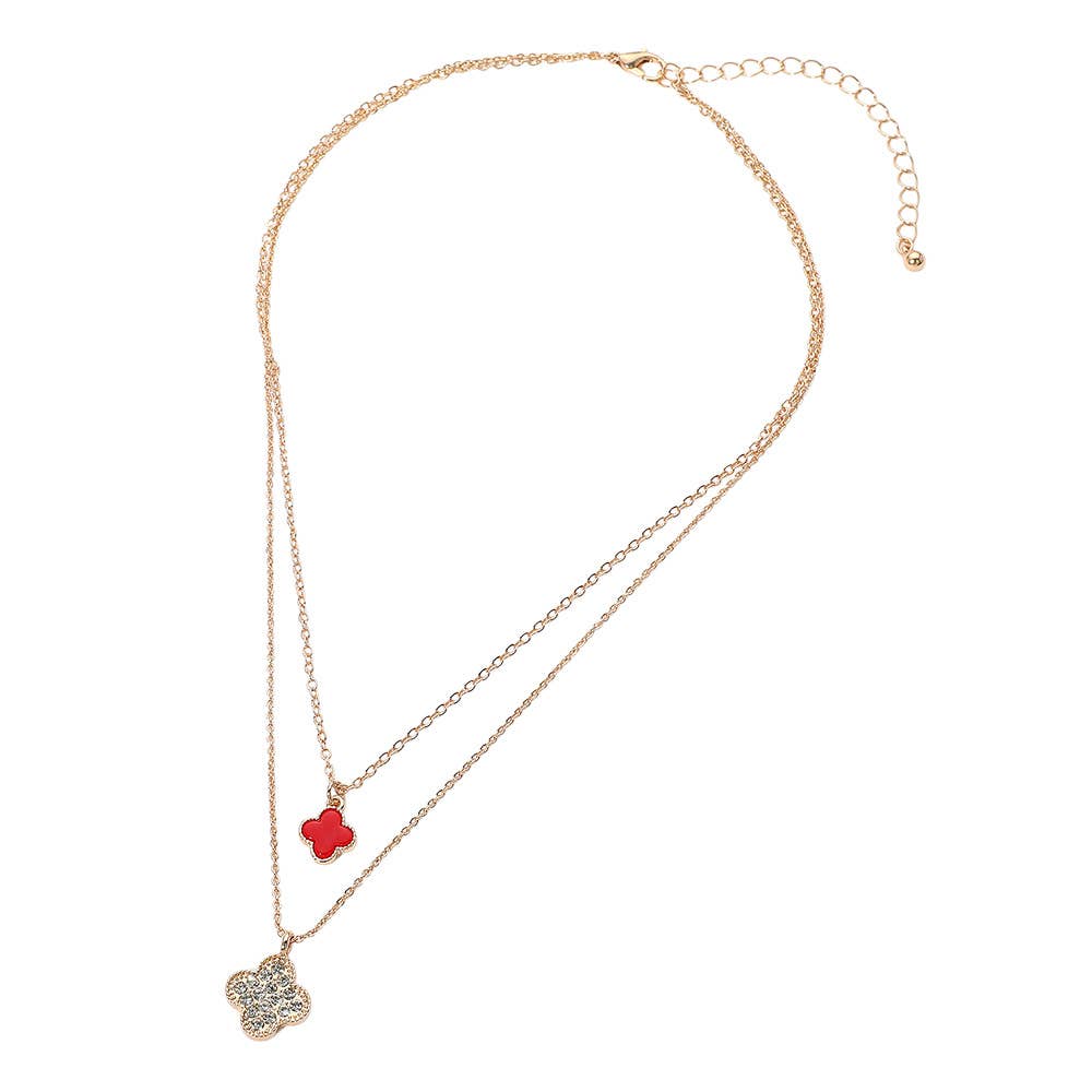 Gold Dipped Double Quatrefoil Pendant Layered Necklace