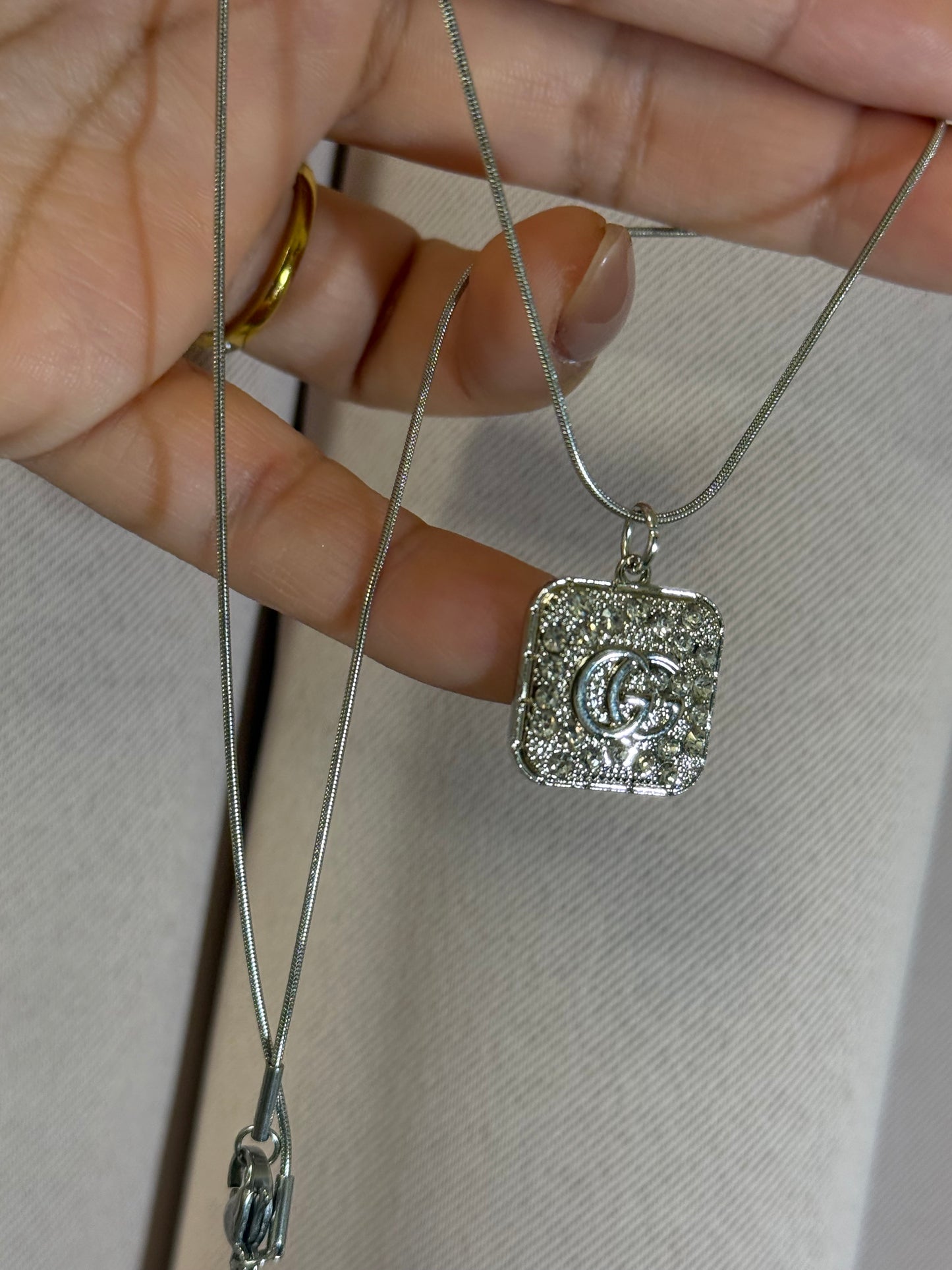 Original GG Crystal Pavé Square Pendant Necklace