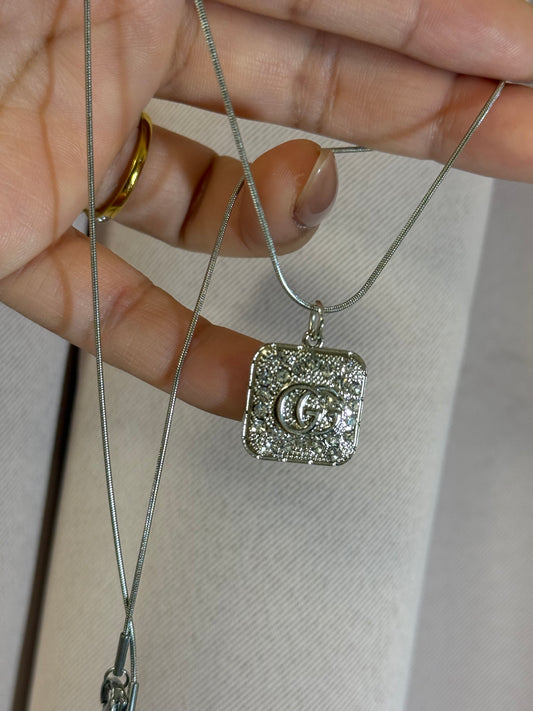 Original GG Crystal Pavé Square Pendant Necklace
