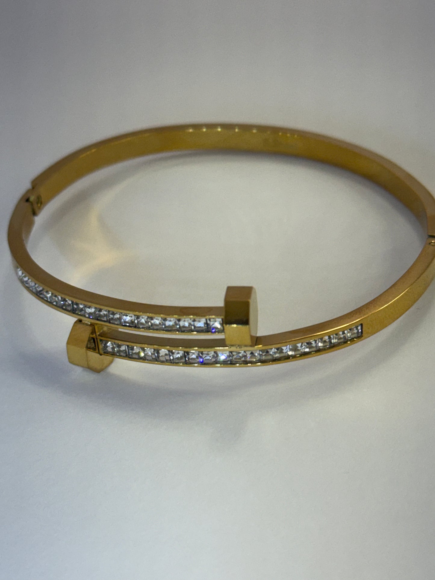 Gold Stainless Steel Crystal Nail Cuff Bracelet