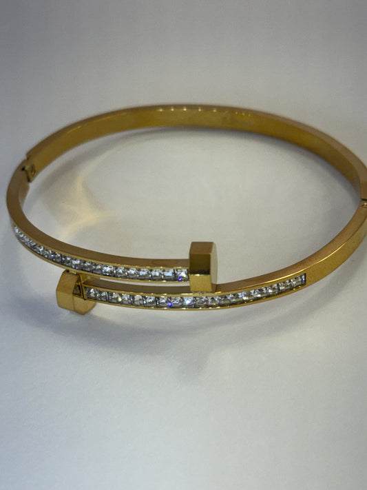 Gold Stainless Steel Crystal Nail Cuff Bracelet