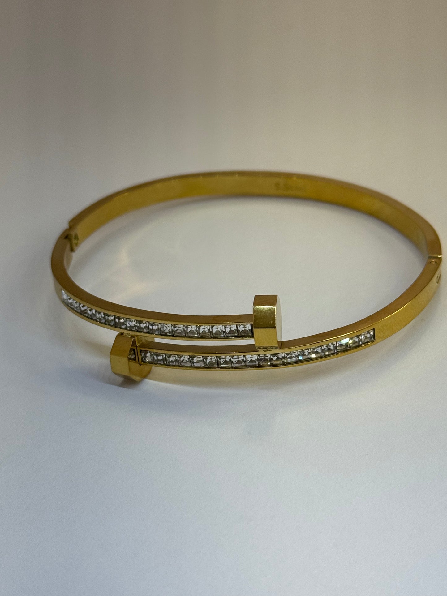 Gold Stainless Steel Crystal Nail Cuff Bracelet