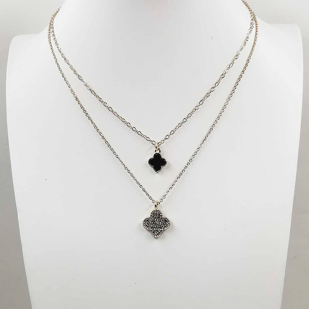 Gold Dipped Double Quatrefoil Pendant Layered Necklace