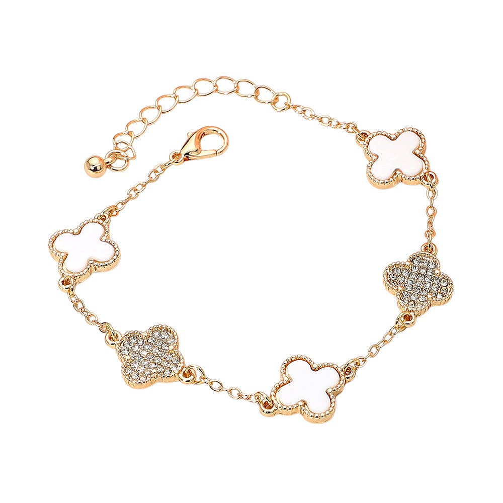 Gold Dipped Quatrefoil Charm Link Station Bracelet