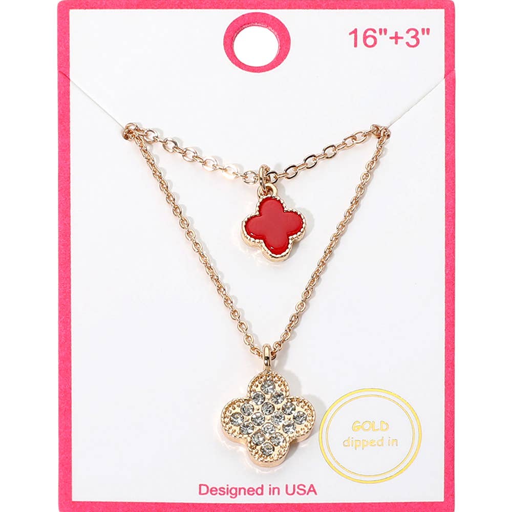 Gold Dipped Double Quatrefoil Pendant Layered Necklace