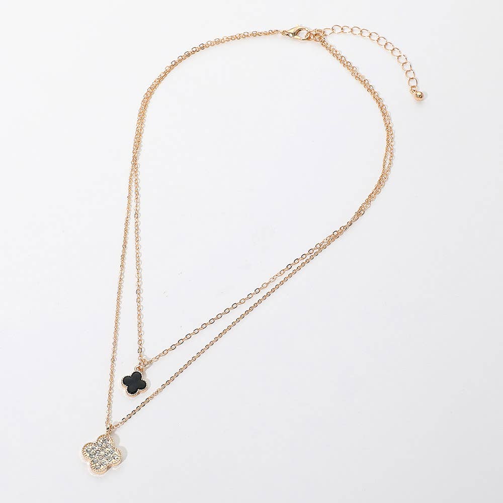 Gold Dipped Double Quatrefoil Pendant Layered Necklace
