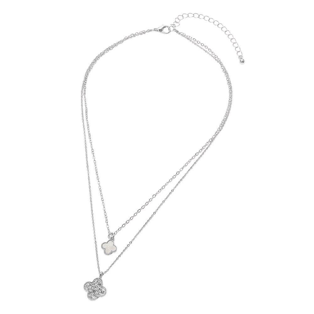 Gold Dipped Double Quatrefoil Pendant Layered Necklace