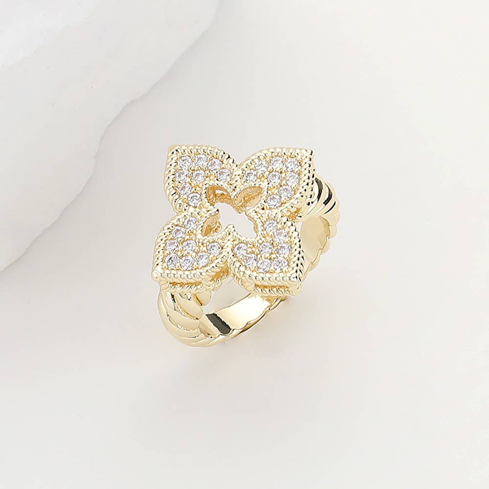 CZ Stone Paved Clover Ring