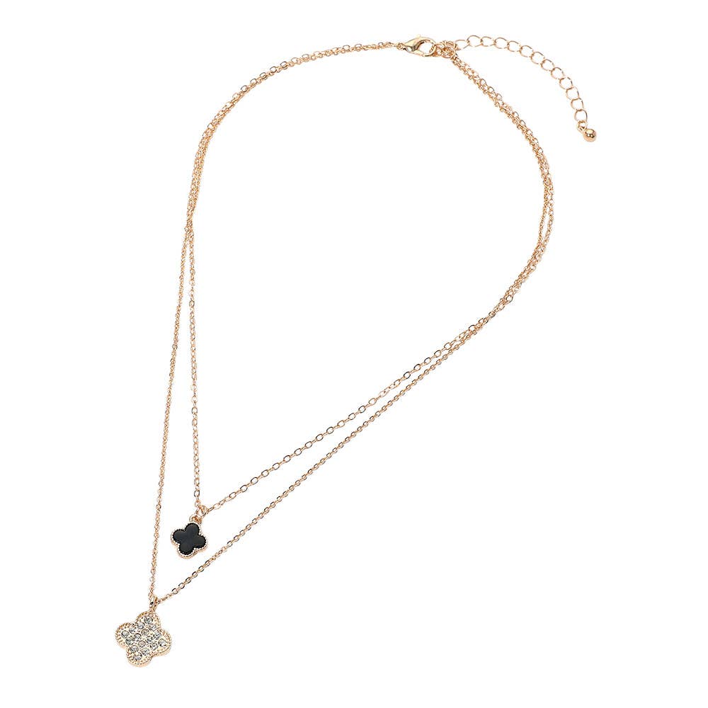Gold Dipped Double Quatrefoil Pendant Layered Necklace