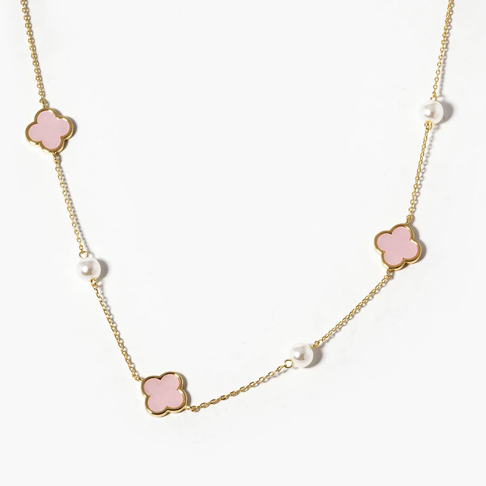Gold Dipped Mother of Pearl Quatrefoil Station Necklace