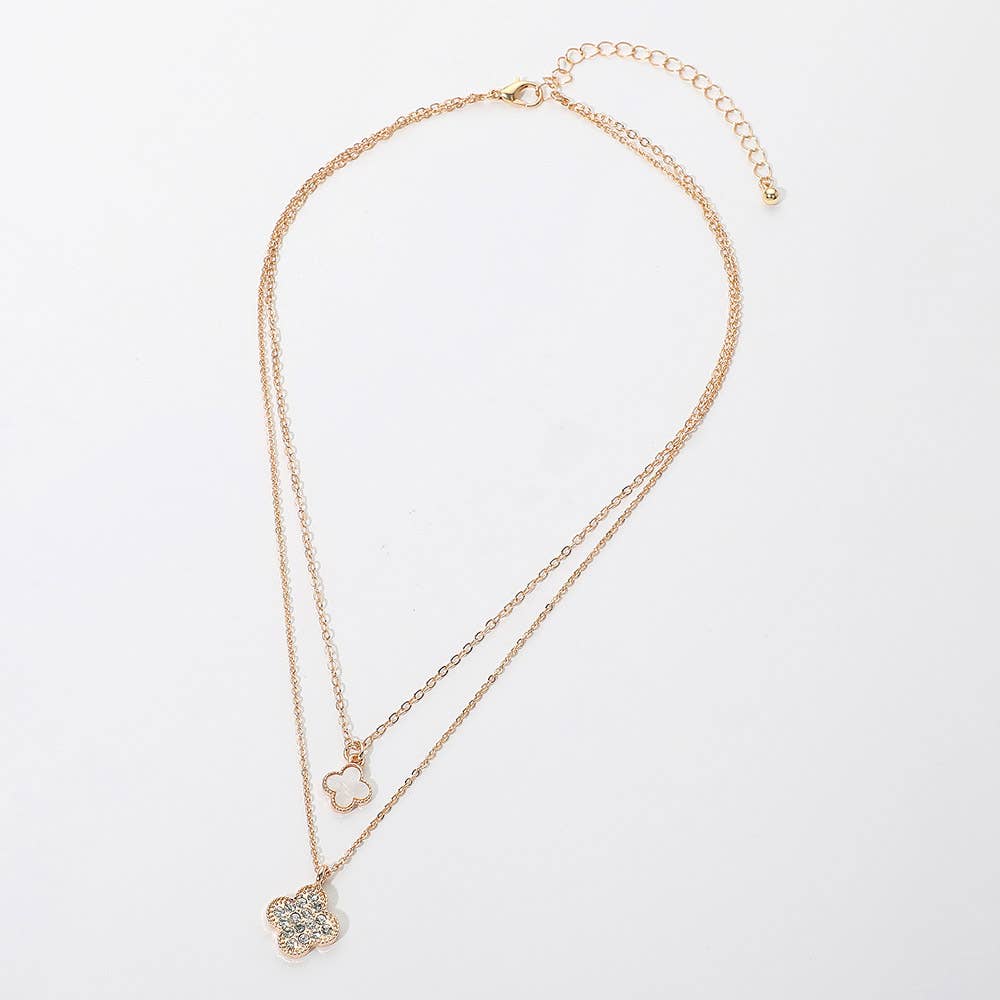 Gold Dipped Double Quatrefoil Pendant Layered Necklace